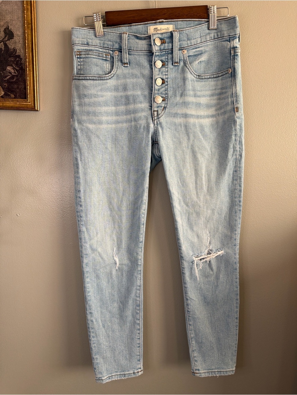 Madewell 9” High-Rise Skinny Jeans Button Fly Distressed Light Wash Size 27 - Picture 4 of 8